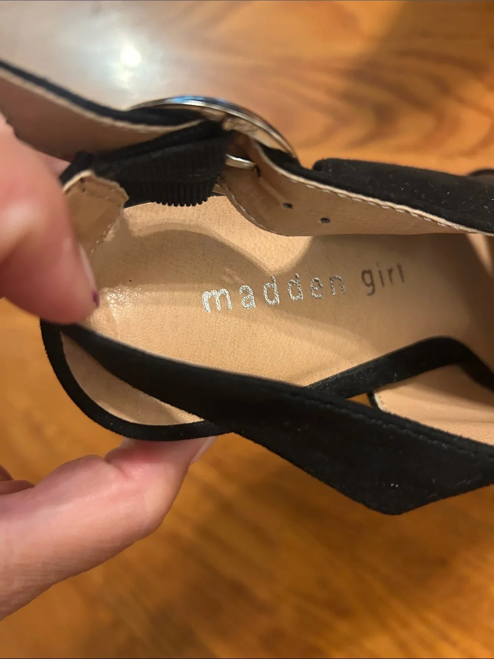 Madden Girl Black Crisscross Platform Slingback Heels
